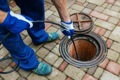 Plumber cleaning an outdoor sewer drain in Davis