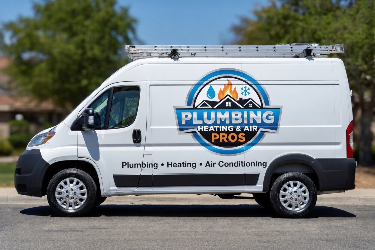 Local plumbing heating and air service van serving Davis